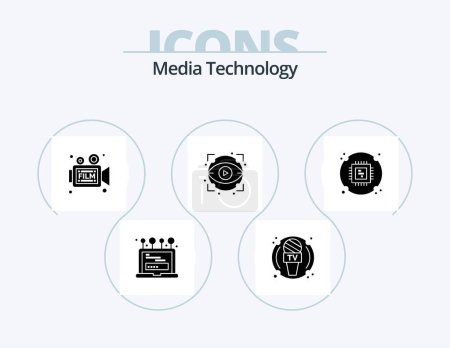 Ilustración de Media Technology Glyph Icon Pack 5 Icon Design. chip. view. camera. eyeball. movie - Imagen libre de derechos