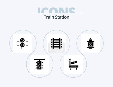 Illustration for Train Station Glyph Icon Pack 5 Icon Design. train. train. sign. station. transportation - Royalty Free Image