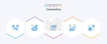 Téléchargez les illustrations : Coronavirus 25 Blue icon pack including bacteria. temprature. risk. sick. fever - en licence libre de droit