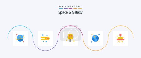 Téléchargez les illustrations : Space And Galaxy Flat 5 Icon Pack Including . robot. ufo. astronomy - en licence libre de droit