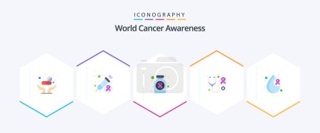 Illustration for World Cancer Awareness 25 Flat icon pack including cancer. care. bottle. awareness. health - Royalty Free Image