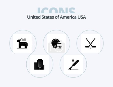 Téléchargez les illustrations : Usa Glyph Icon Pack 5 Icon Design. sport. hokey. donkey. helmet. american - en licence libre de droit