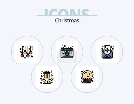 Téléchargez les illustrations : Christmas Line Filled Icon Pack 5 Icon Design. film camera. film flap. conference. clapperboard. clapboard - en licence libre de droit