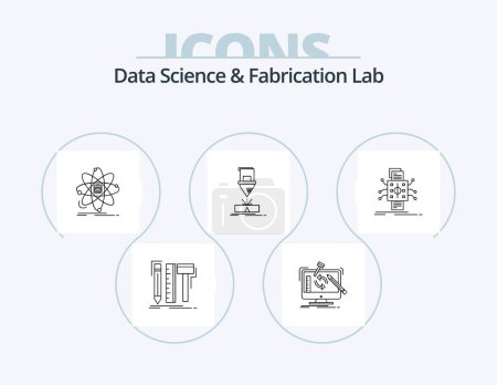 Téléchargez les illustrations : Data Science And Fabrication Lab Line Icon Pack 5 Icon Design. skrewdriver. box. laser. paper. computer - en licence libre de droit