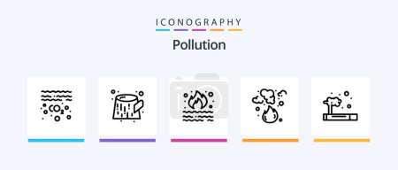 Illustration for Pollution Line 5 Icon Pack Including gas. pollution. smoke. hazard. waste. Creative Icons Design - Royalty Free Image
