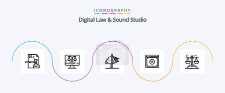 Illustration for Digital Law And Sound Studio Line 5 Icon Pack Including law. copyright. screen. business. insight - Royalty Free Image