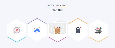 Téléchargez les illustrations : Tab Bar 25 Flat icon pack including trolley. groceries. office. full. unlock - en licence libre de droit