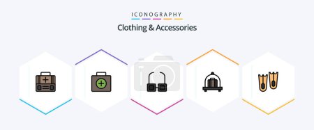 Illustration for Clothing and Accessories 25 FilledLine icon pack including . luggage. - Royalty Free Image