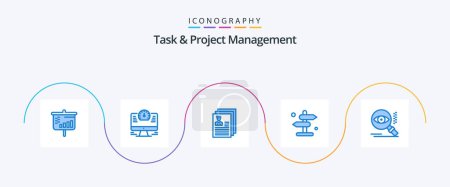 Ilustración de Task And Project Management Blue 5 Icon Pack Including search. road. document. navigation. board - Imagen libre de derechos