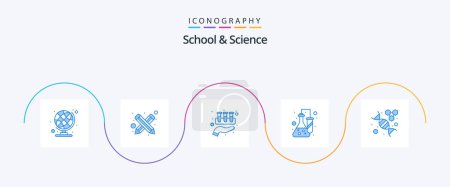 Téléchargez les illustrations : School And Science Blue 5 Icon Pack Including research. test. chemical. science. chemistry - en licence libre de droit