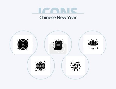 Illustration for Chinese New Year Glyph Icon Pack 5 Icon Design. flower. china. lunar. zhihu. china - Royalty Free Image