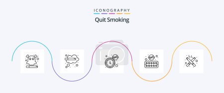 Ilustración de Quit Smoking Line 5 Icon Pack Including smoke. cigarette. smoke. pills. watch - Imagen libre de derechos