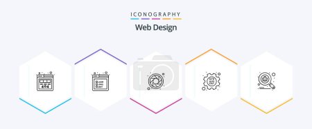 Téléchargez les illustrations : Web Design 25 Line icon pack including virus. scan. color wheel. bug. gear - en licence libre de droit