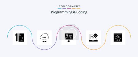 Illustration for Programming And Coding Glyph 5 Icon Pack Including development. coding. programmer. programming. develop - Royalty Free Image