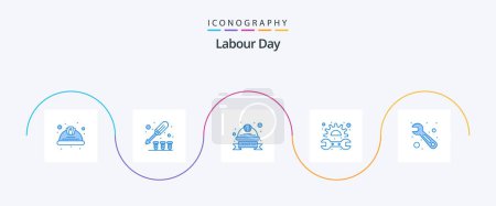 Illustration for Labour Day Blue 5 Icon Pack Including spanner. mechanic. screw. gear. helmet - Royalty Free Image