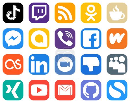 Illustration for 20 High Resolution Social Media Icons such as rakuten. google allo. odnoklassniki. fb and messenger icons. Professional Gradient Icon Set - Royalty Free Image