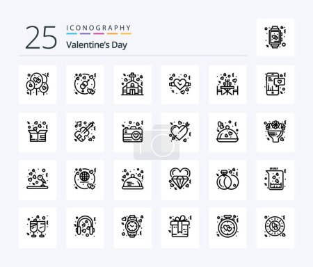 Ilustración de Valentines Day 25 Line icon pack including table. restaurant. church. dinner. valentine - Imagen libre de derechos