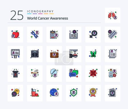 Téléchargez les illustrations : World Cancer Awareness 25 Line Filled icon pack including gender. health. health. day. book - en licence libre de droit