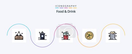 Téléchargez les illustrations : Food And Drink Line Filled Flat 5 Icon Pack Including . food. hot. pizza. water - en licence libre de droit