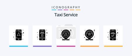 Illustration for Taxi Service Glyph 5 Icon Pack Including book cab. review. location. rating. location. Creative Icons Design - Royalty Free Image