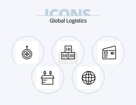 Ilustración de Global Logistics Line Icon Pack 5 Icon Design. logistic. bus. shield. auto. map - Imagen libre de derechos