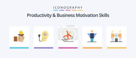 Téléchargez les illustrations : Productivity And Business Motivation Skills Flat 5 Icon Pack Including career. angel. knowledge. fall. failed. Creative Icons Design - en licence libre de droit