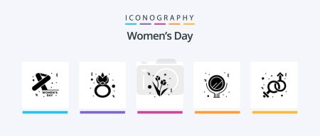 Téléchargez les illustrations : Womens Day Glyph 5 Icon Pack Including gender. mirror. women. makeup. tulip. Creative Icons Design - en licence libre de droit