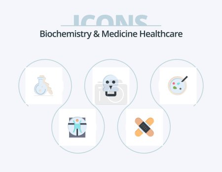 Téléchargez les illustrations : Biochemistry And Medicine Healthcare Flat Icon Pack 5 Icon Design. man. skull of death. medical. skull. test - en licence libre de droit