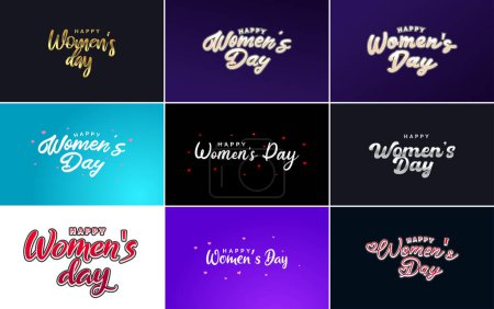 Téléchargez les illustrations : Pink Happy Women's Day typographical design elements set for greeting cards - en licence libre de droit