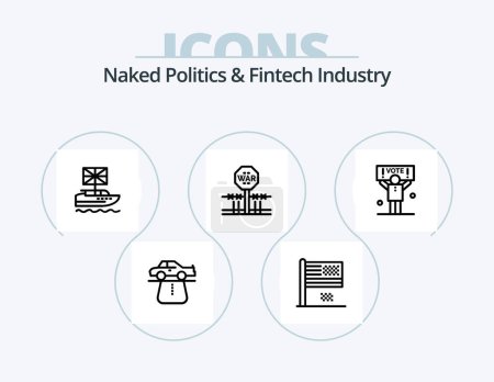 Téléchargez les illustrations : Naked Politics And Fintech Industry Line Icon Pack 5 Icon Design. interest. despotism. sport. autocracy. referendum - en licence libre de droit
