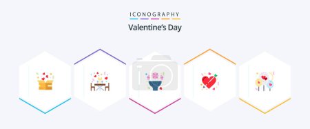 Téléchargez les illustrations : Valentines Day 25 Flat icon pack including love. cupid. table. arrow. roses - en licence libre de droit