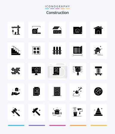 Ilustración de Creative Construction 25 Glyph Solid Black icon pack  Such As construction. house. building. map. building - Imagen libre de derechos