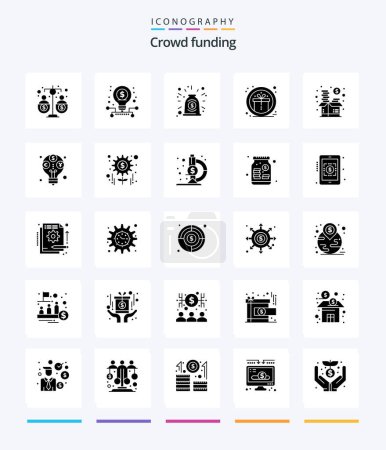 Téléchargez les illustrations : Creative Crowdfunding 25 Glyph Solid Black icon pack  Such As funding. prize. stock. gift. deal - en licence libre de droit