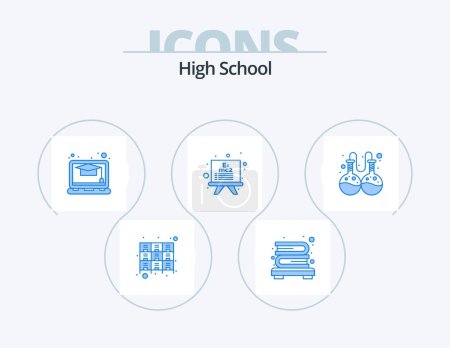 Illustration for High School Blue Icon Pack 5 Icon Design. . lab. education. flask. education - Royalty Free Image