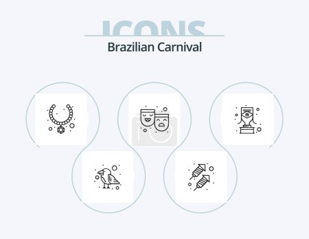 Ilustración de Brazilian Carnival Line Icon Pack 5 Icon Design. sunflower. sun flower. tambourine. flower. play - Imagen libre de derechos