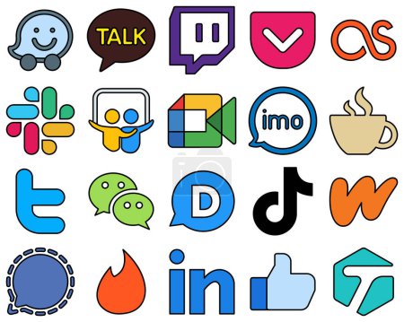 Illustration for 20 Elegant Line Filled Social Media Icons such as twitter. streaming. video. caffeine and video Professional and high-resolution - Royalty Free Image