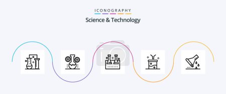 Illustration for Science And Technology Line 5 Icon Pack Including data filtering. big data and science concept. scientific research. test tube. lab flask - Royalty Free Image
