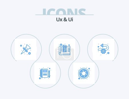 Téléchargez les illustrations : Ux And Ui Blue Icon Pack 5 Icon Design. . implementation. pin. agile. prototyping - en licence libre de droit