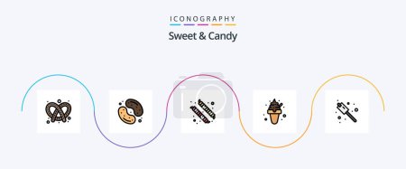 Téléchargez les illustrations : Sweet And Candy Line Filled Flat 5 Icon Pack Including marshmallow. sweets. jelly been. ice cream. dessert - en licence libre de droit
