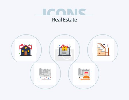 Illustration for Real Estate Flat Icon Pack 5 Icon Design. online. house. engineer. estate. sweet home - Royalty Free Image
