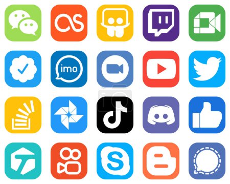 Illustration for 20 Social Media Icons for Every Platform such as youtube. meeting. twitter verified badge and video icons. Unique Gradient Icon Set - Royalty Free Image