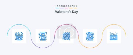 Téléchargez les illustrations : Valentines Day Blue 5 Icon Pack Including briefcase. valentine. hearts. romance. invite - en licence libre de droit