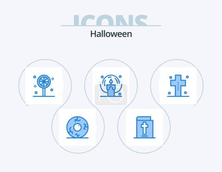 Téléchargez les illustrations : Halloween Blue Icon Pack 5 Icon Design. halloween. dead. halloween. costume. light - en licence libre de droit