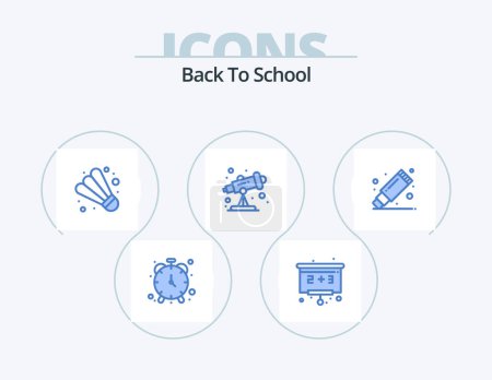Téléchargez les illustrations : Back To School Blue Icon Pack 5 Icon Design. . rubber. game. remover. telescope - en licence libre de droit