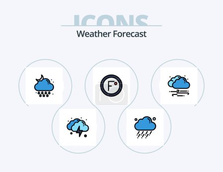 Ilustración de Weather Line Filled Icon Pack 5 Icon Design. weather. cloud. wind. sun. cloudy - Imagen libre de derechos