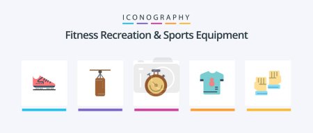 Téléchargez les illustrations : Fitness Recreation And Sports Equipment Flat 5 Icon Pack Including soccer. player. punching. kit. time. Creative Icons Design - en licence libre de droit