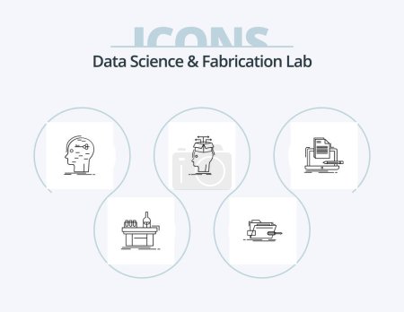 Téléchargez les illustrations : Data Science And Fabrication Lab Line Icon Pack 5 Icon Design. method. algorithm. stack. paper. printing - en licence libre de droit
