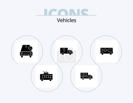 Téléchargez les illustrations : Vehicles Glyph Icon Pack 5 Icon Design. . van. vehicles. combo. truck - en licence libre de droit