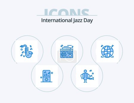 Ilustración de International Jazz Day Blue Icon Pack 5 Icon Design. . music. music. world. play - Imagen libre de derechos