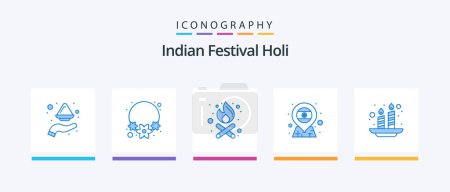 Téléchargez les illustrations : Holi Blue 5 Icon Pack Including india. candles. bonfire. india. country. Creative Icons Design - en licence libre de droit